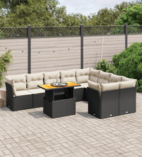 10-tlg. Garten-Sofagarnitur mit Kissen Schwarz Poly Rattan