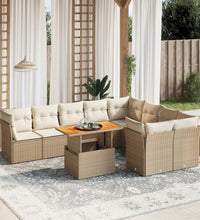 10-tlg. Garten-Sofagarnitur mit Kissen Beige Poly Rattan