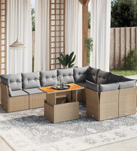 10-tlg. Garten-Sofagarnitur mit Kissen Beige Poly Rattan