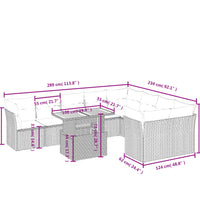 10-tlg. Garten-Sofagarnitur mit Kissen Grau Poly Rattan