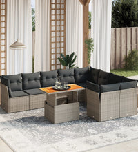 10-tlg. Garten-Sofagarnitur mit Kissen Grau Poly Rattan
