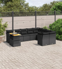 10-tlg. Garten-Sofagarnitur mit Kissen Schwarz Poly Rattan