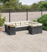 10-tlg. Garten-Sofagarnitur mit Kissen Schwarz Poly Rattan