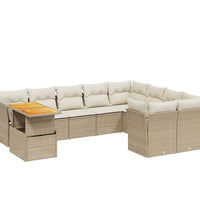 10-tlg. Garten-Sofagarnitur mit Kissen Beige Poly Rattan