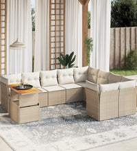 10-tlg. Garten-Sofagarnitur mit Kissen Beige Poly Rattan