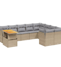 10-tlg. Garten-Sofagarnitur mit Kissen Beige Poly Rattan