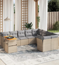 10-tlg. Garten-Sofagarnitur mit Kissen Beige Poly Rattan