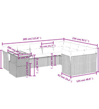 10-tlg. Garten-Sofagarnitur mit Kissen Grau Poly Rattan