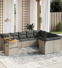 10-tlg. Garten-Sofagarnitur mit Kissen Grau Poly Rattan