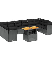 11-tlg. Garten-Sofagarnitur mit Kissen Schwarz Poly Rattan
