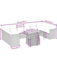 11-tlg. Garten-Sofagarnitur mit Kissen Schwarz Poly Rattan