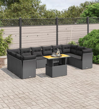 11-tlg. Garten-Sofagarnitur mit Kissen Schwarz Poly Rattan
