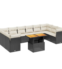 11-tlg. Garten-Sofagarnitur mit Kissen Schwarz Poly Rattan