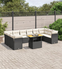 11-tlg. Garten-Sofagarnitur mit Kissen Schwarz Poly Rattan