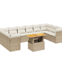 11-tlg. Garten-Sofagarnitur mit Kissen Beige Poly Rattan