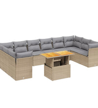 11-tlg. Garten-Sofagarnitur mit Kissen Beige Poly Rattan