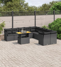 11-tlg. Garten-Sofagarnitur mit Kissen Schwarz Poly Rattan