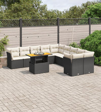 11-tlg. Garten-Sofagarnitur mit Kissen Schwarz Poly Rattan