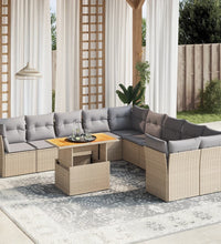 11-tlg. Garten-Sofagarnitur mit Kissen Beige Poly Rattan