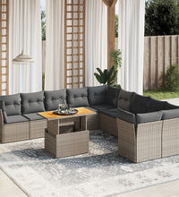11-tlg. Garten-Sofagarnitur mit Kissen Grau Poly Rattan