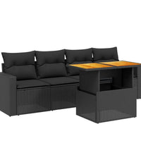 5-tlg. Garten-Sofagarnitur mit Kissen Schwarz Poly Rattan