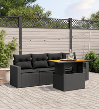 5-tlg. Garten-Sofagarnitur mit Kissen Schwarz Poly Rattan