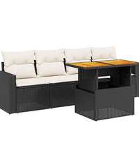 5-tlg. Garten-Sofagarnitur mit Kissen Schwarz Poly Rattan
