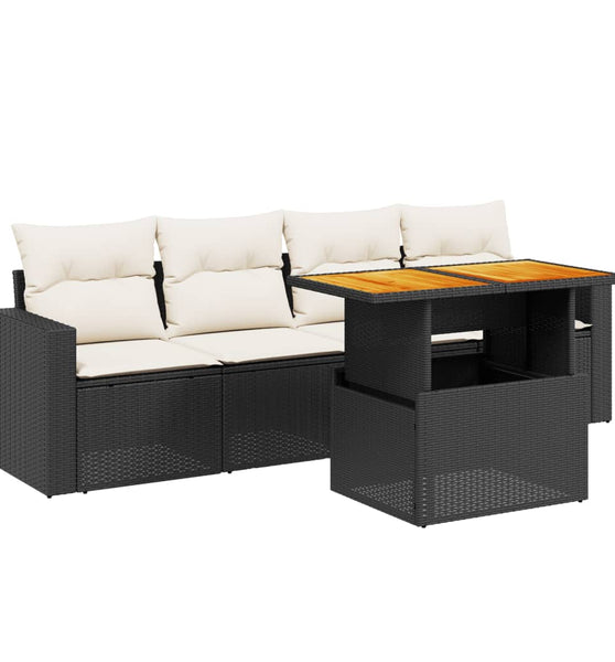 5-tlg. Garten-Sofagarnitur mit Kissen Schwarz Poly Rattan