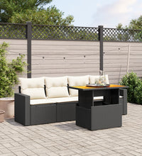5-tlg. Garten-Sofagarnitur mit Kissen Schwarz Poly Rattan