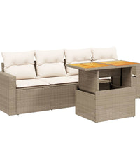 5-tlg. Garten-Sofagarnitur mit Kissen Beige Poly Rattan