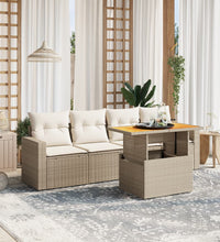 5-tlg. Garten-Sofagarnitur mit Kissen Beige Poly Rattan