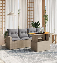 5-tlg. Garten-Sofagarnitur mit Kissen Beige Poly Rattan