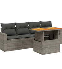5-tlg. Garten-Sofagarnitur mit Kissen Grau Poly Rattan