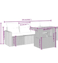 5-tlg. Garten-Sofagarnitur mit Kissen Grau Poly Rattan