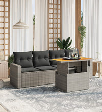 5-tlg. Garten-Sofagarnitur mit Kissen Grau Poly Rattan