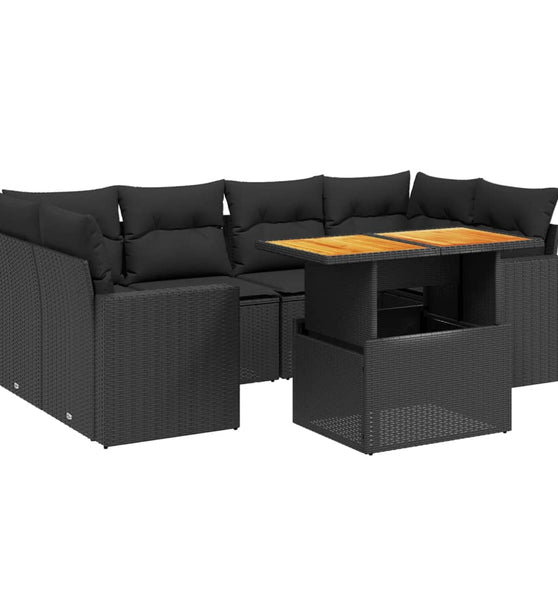 7-tlg. Garten-Sofagarnitur mit Kissen Schwarz Poly Rattan