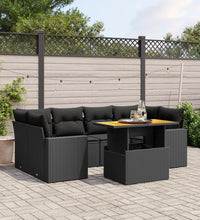 7-tlg. Garten-Sofagarnitur mit Kissen Schwarz Poly Rattan