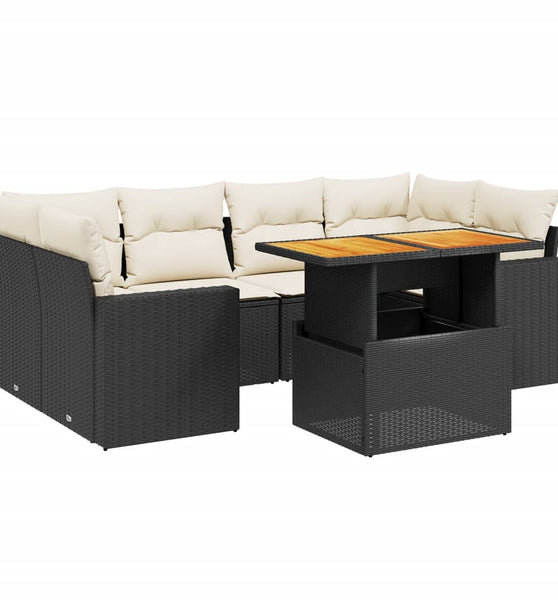 7-tlg. Garten-Sofagarnitur mit Kissen Schwarz Poly Rattan