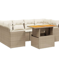 7-tlg. Garten-Sofagarnitur mit Kissen Beige Poly Rattan