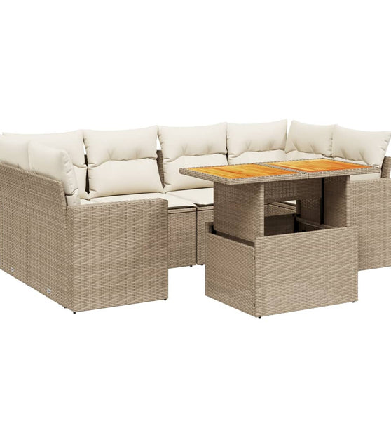 7-tlg. Garten-Sofagarnitur mit Kissen Beige Poly Rattan