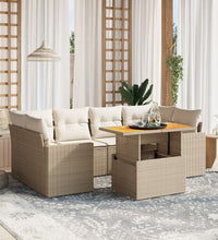 7-tlg. Garten-Sofagarnitur mit Kissen Beige Poly Rattan