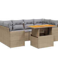 7-tlg. Garten-Sofagarnitur mit Kissen Beige Poly Rattan