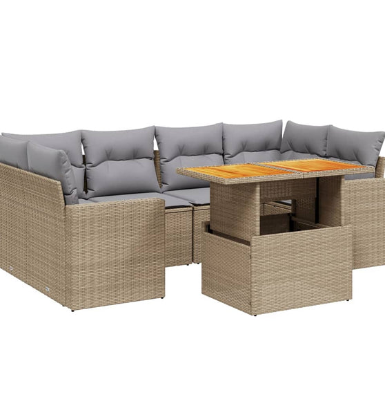 7-tlg. Garten-Sofagarnitur mit Kissen Beige Poly Rattan
