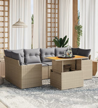 7-tlg. Garten-Sofagarnitur mit Kissen Beige Poly Rattan