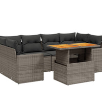 7-tlg. Garten-Sofagarnitur mit Kissen Grau Poly Rattan