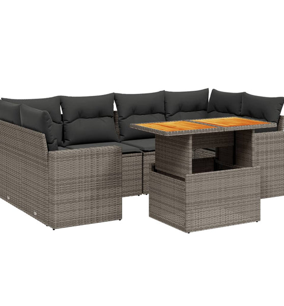7-tlg. Garten-Sofagarnitur mit Kissen Grau Poly Rattan