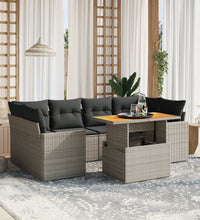 7-tlg. Garten-Sofagarnitur mit Kissen Grau Poly Rattan