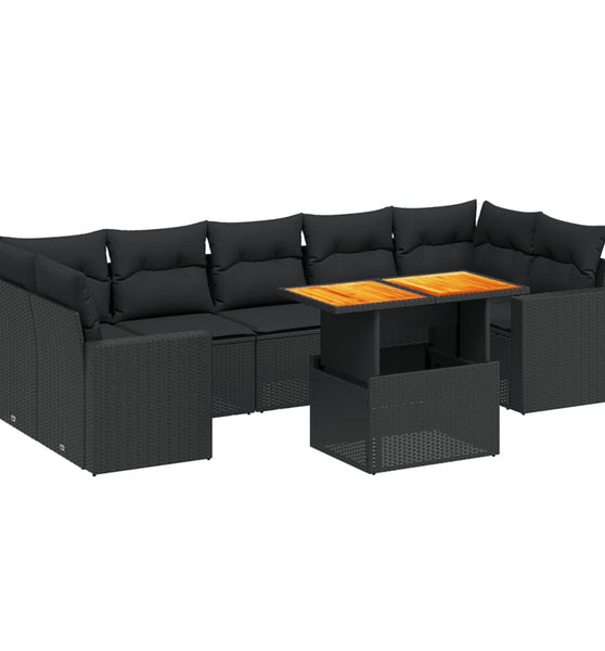 8-tlg. Garten-Sofagarnitur mit Kissen Schwarz Poly Rattan