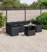 8-tlg. Garten-Sofagarnitur mit Kissen Schwarz Poly Rattan