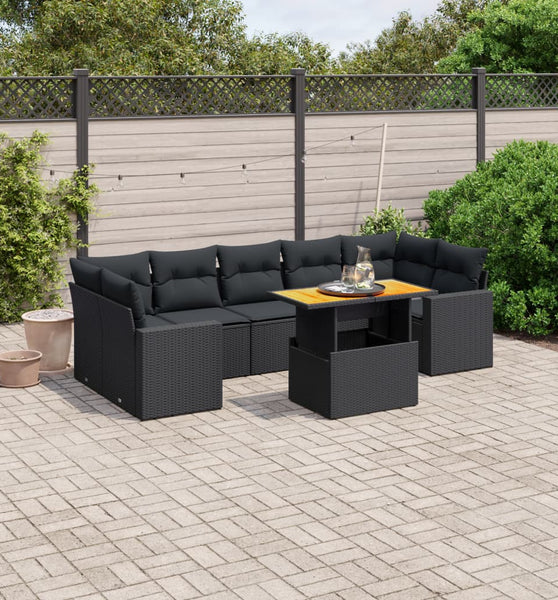 8-tlg. Garten-Sofagarnitur mit Kissen Schwarz Poly Rattan